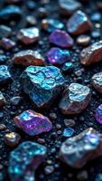 Colorful Natural Stones with Iridescent Surface Patterns on Ground photo