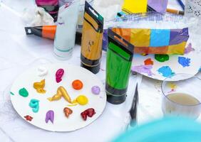 A white plate with paint on it photo