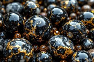 Polished Black Orbs with Golden Veins Texture Close-Up Photography photo