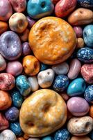Colorful Polished Stones and Pebbles in Various Shapes and Sizes photo