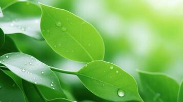 Green leaves with water droplets on them nature background photo