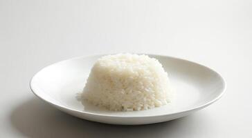 A white plate with rice on it photo