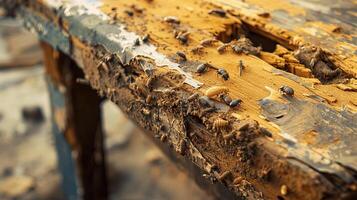 Detailed Close-Up of Insects on Weathered Wood Surface photo