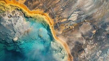 Vibrant Colors of Thermal Spring in National Park from Aerial View photo