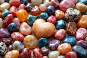 Colorful Collection of Smooth Decorative Stones and Pebbles Displayed photo