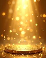 Golden Shimmering Light with Sparkling Bokeh and Glowing Halo photo