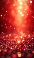 Sparkling Red Bokeh Background with Glitter and Light Reflections photo