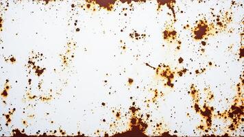 Rusty Metal Surface with White Background and Brown Stains and Spots photo