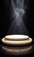 Elegant Round Platform with Dramatic Lighting and Atmospheric Smoke photo