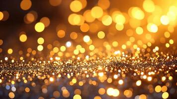 Vibrant Golden Bokeh Lights on Shimmering Surface Background photo