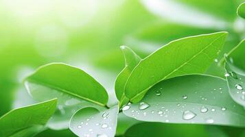 Green leaves with water droplets on them photo