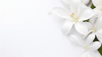 White flowers on a large blank space white background photo