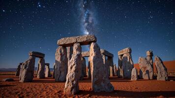 Ancient Stone Structure Under a Starry Night Sky photo
