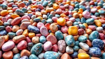 Colorful pebbles are arranged in a pile photo