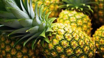 Fresh Tropical Pineapples with Bright Green Leaves and Texture photo