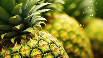 Fresh and Juicy Pineapples with Water Droplets Close-Up View photo