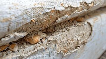 Close-Up of Damaged Wood with Chips and Texture Details photo