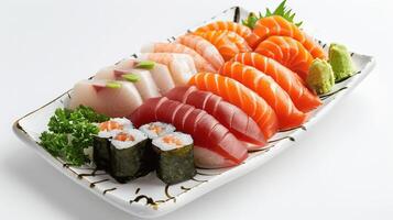 Fresh Sushi Platter with Assorted Fish and Tasty Garnishes photo