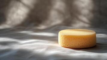 Single Cheese Slice on Minimalist White Surface photo