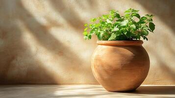 Jaljeera Plant in a Clay Pot with Warm Shadow Effect photo