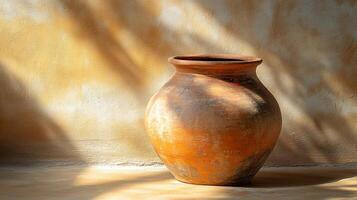 Rustic Orange Vase with Warm Shadow in Subtle Lighting photo