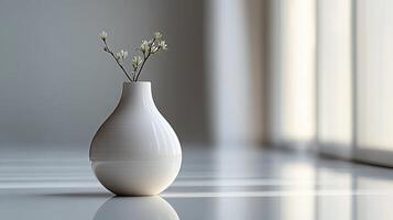 A white vase with a flower in it photo