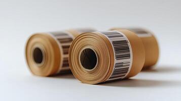 Two rolls of brown paper with barcodes on them photo