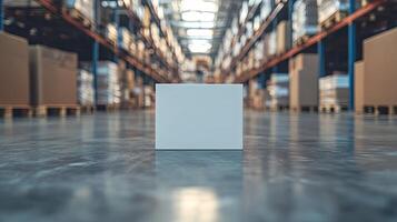 White Box in Warehouse - Industrial Storage Concept photo