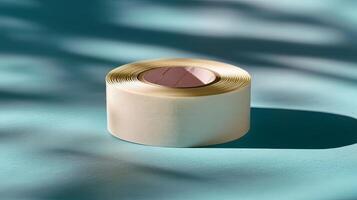 A roll of white tape on a blue surface photo