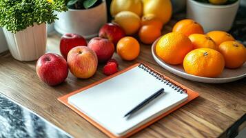 Minimalistic Notebook on Wooden Table photo
