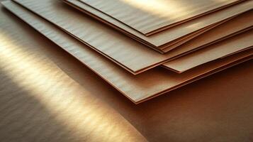 A stack of brown paper on a table photo