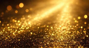 Shimmering Golden Sparkles and Bright Light Rays for Background Use photo