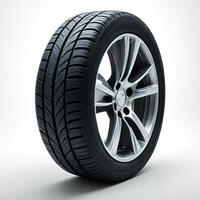 Modern Car Tire on Stylish Alloy Wheel in Studio Setting photo