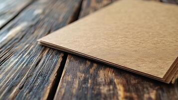 Rustic Brown Paper on a Wooden Tabletop Surface photo