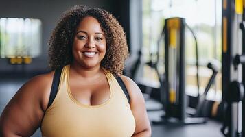 Smiling Plus Size Woman in Yellow Top photo