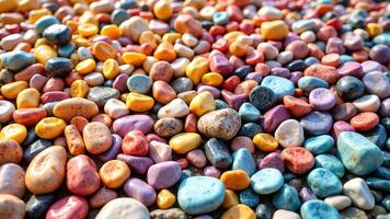 Colorful Smooth Pebbles and Stones Lying on the Ground Surface photo