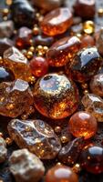 Close-Up of Colorful Amber and Gemstones with Glittering Textures photo