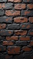 Textured Wall of Dark Brick with Red Accents and Rusty Finish photo