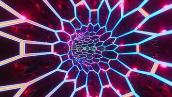 Circular tunnel with hexagonal grid and pink dots. Looped animation video