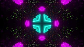 Red cross is in the middle of black background. Kaleidoscope VJ loop video