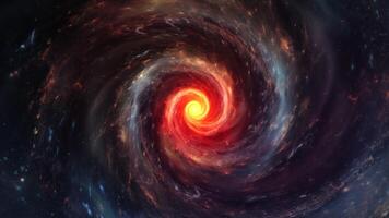A spiral galaxy with a red light in the center video