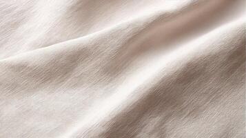 Close up texture of light beige fabric showing soft woven threads and natural folds creating a smooth elegant appearance suitable for design and textile backgrounds. photo