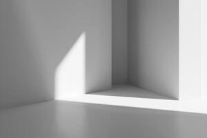 Minimalist interior with geometric light and shadow patterns in modern white space photo