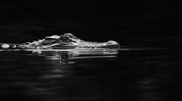 Alligator silhouette in dark water capturing stealth and mystery photo
