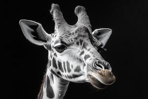 Close-up portrait of a giraffe against black background photo
