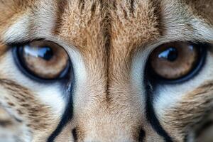 Intense cheetah gaze in close-up portrait exploring animal features photo