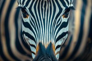 Close-up of majestic zebra with striking black and white stripes photo
