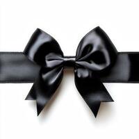 Elegant black satin bow on white background photo