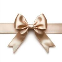 Elegant cream satin bow with long tails on white background photo