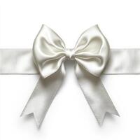 Elegant white satin bow with ribbon on white background photo